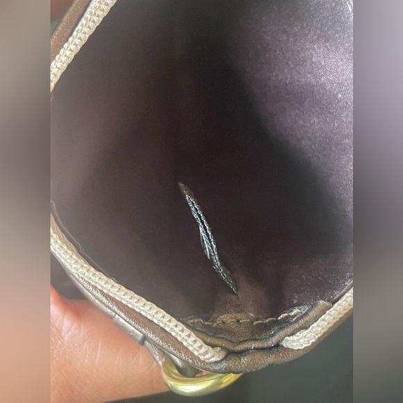 Coach Poppy Large Wristlet Metallic Signature C Print Gold & Brown - Picture 4 of 4